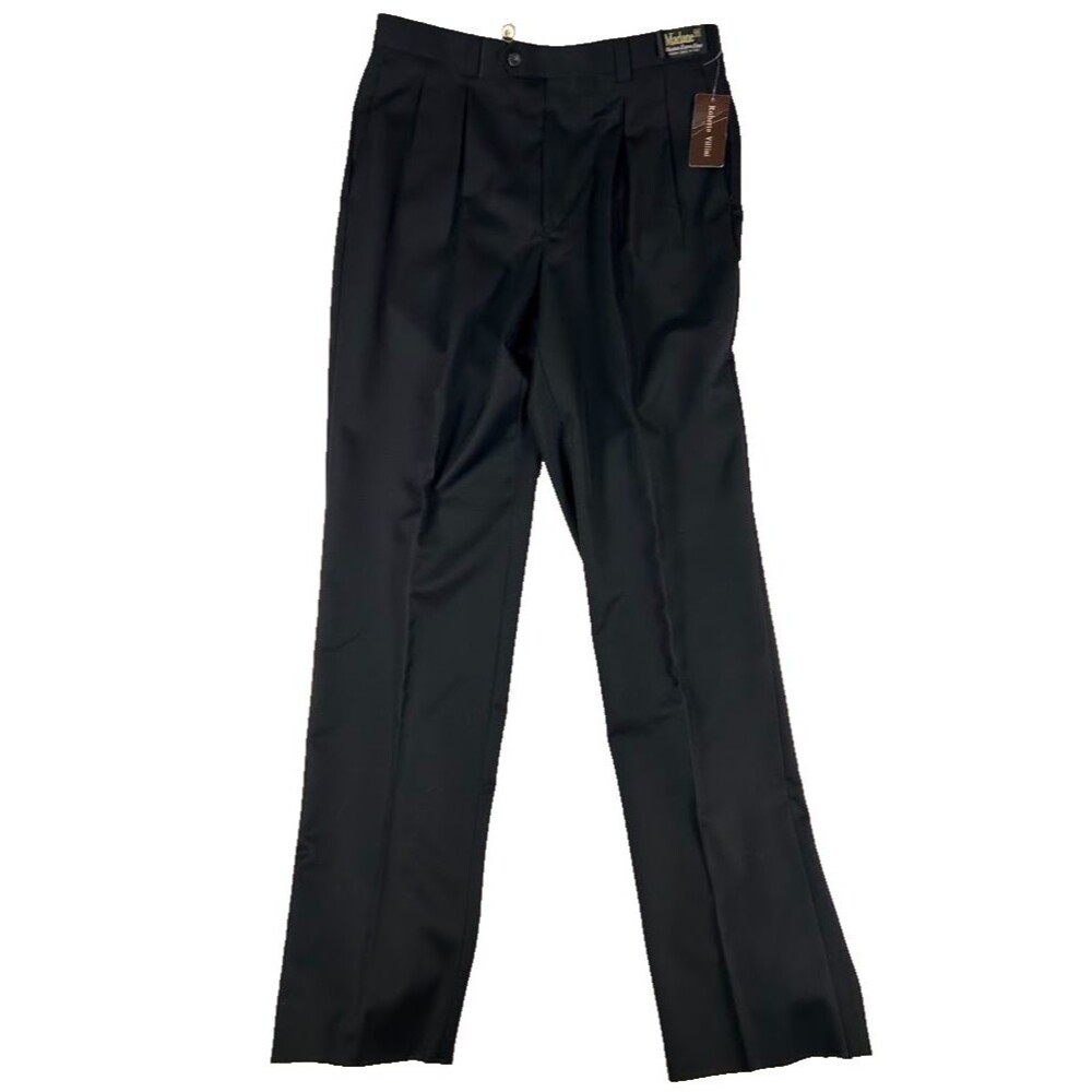 Roberto Villini Men's Black Pleated Dress Pants 36 Wool Italy